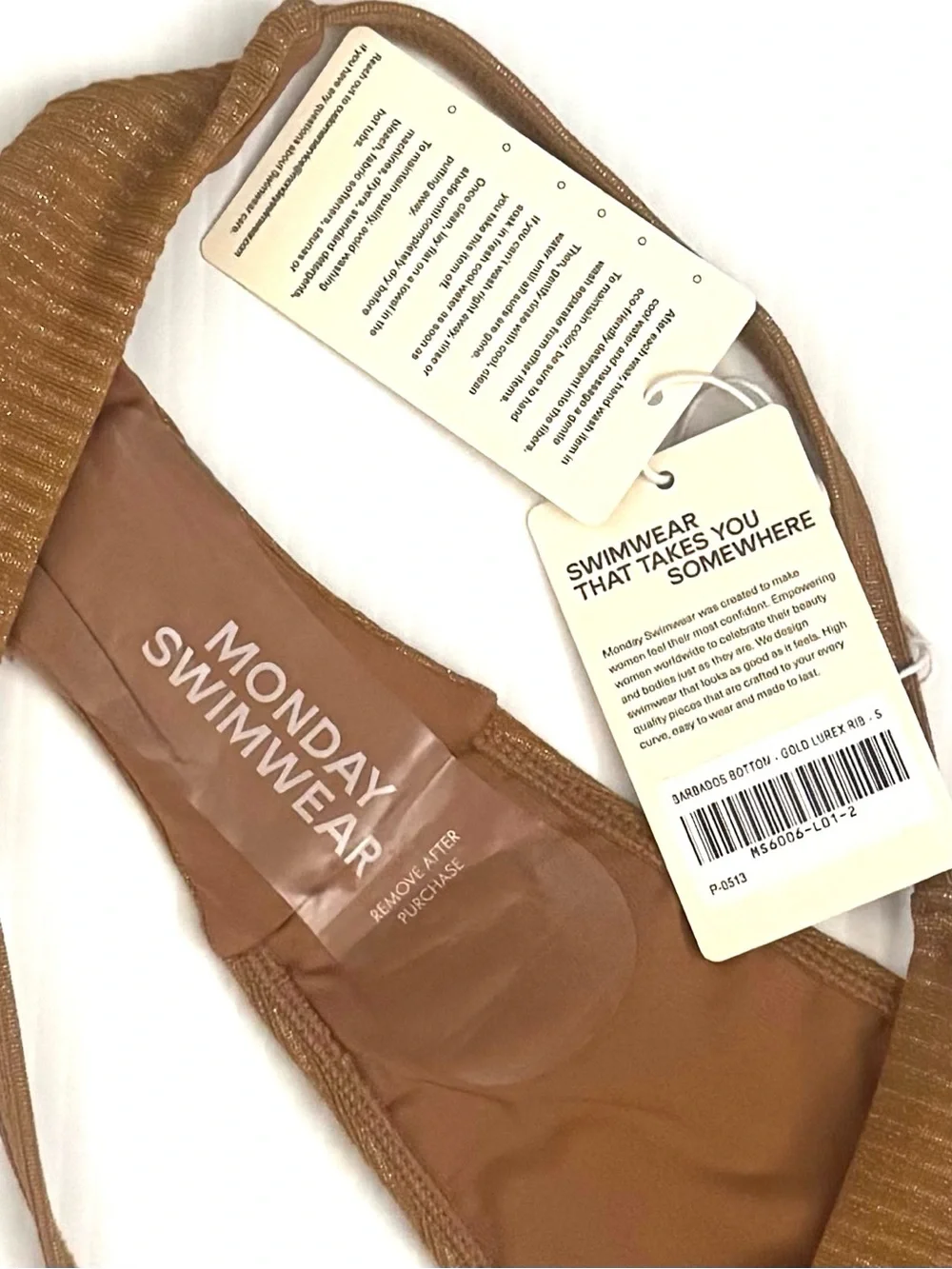 Monday Swimwear NWT Hanalei Top Barbados Bottom Gold Lurex Rib Bikini Set Size S